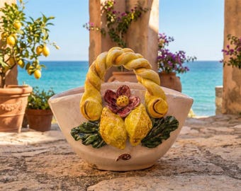Sicilian Coffa Ceramic Sculpture – Hand-Painted Caltagirone Pottery, Italian Art Decor