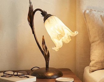 Single-light bedside lamp in wrought iron and glass, handcrafted and decorated, Scott collection