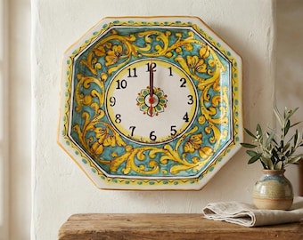 Hand-Painted Sicilian Ceramic Wall Clock – Red Floral Design, Italian Artisan Pottery gianluca art 24