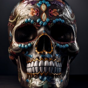 Metallic Sugar Skull Digital Print Download Wall Art