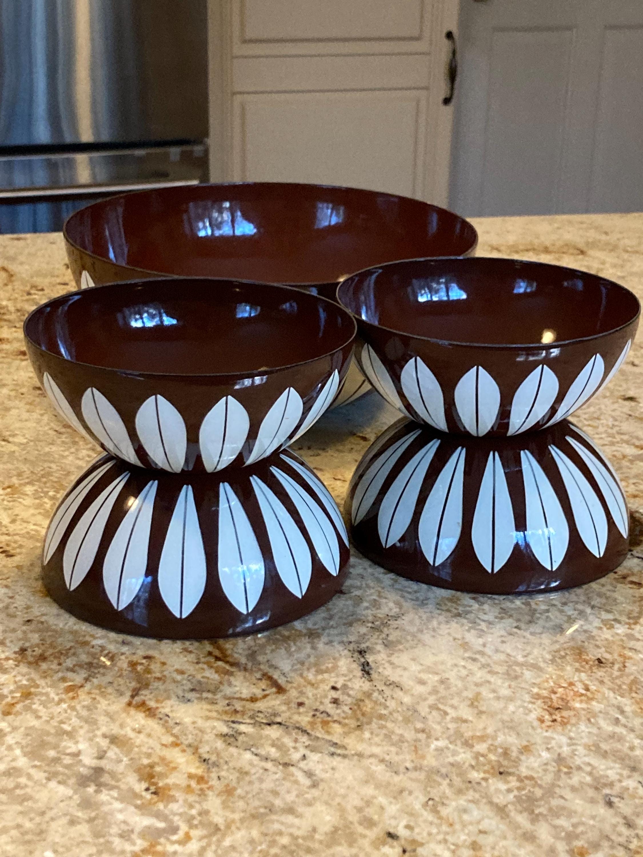 VERY RARE Cathrineholm Set of 5 Bowls | Vintage Brown and White