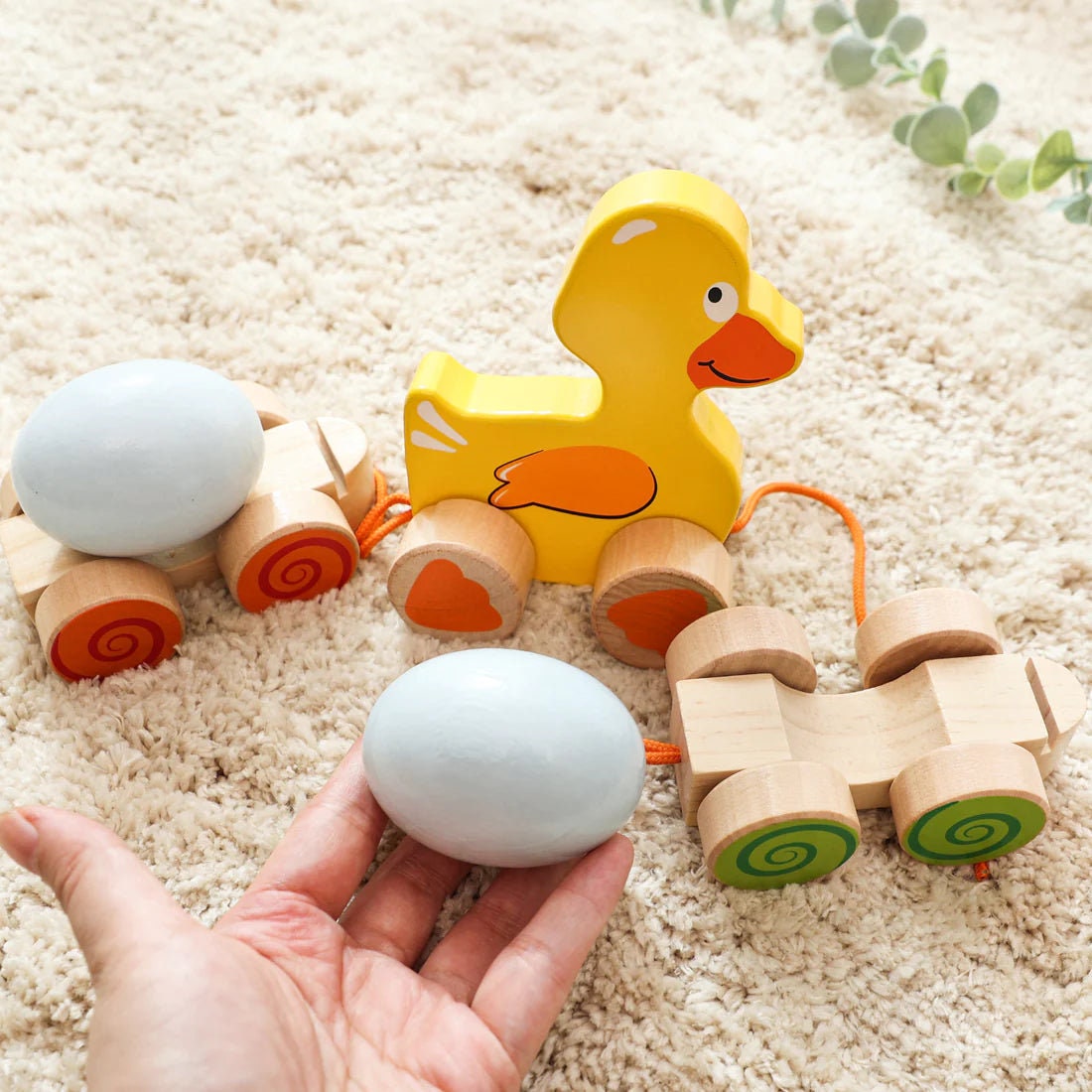 Wooden Pullalong Duck Toy With 2 Duck Eggs Etsy UK