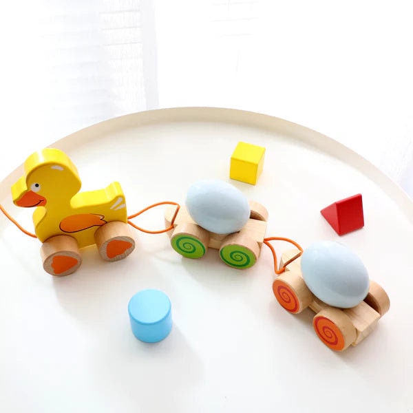Wooden Pullalong Duck Toy With 2 Duck Eggs Etsy UK