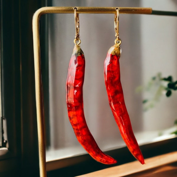 Red Chili Pepper Earring | Unique Mother's Day Birthday Graduation Summer Jewelry Gift || Handmade Bold Colorful Resin Fruit Food Jewelry