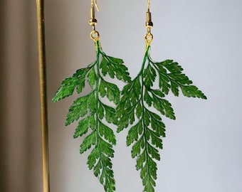 Real Fern Leaf Earring | Unique Mother's Day Birthday Graduation Summer Jewelry Gift || Handmade Bold Colorful Resin Fern Greenery Jewelry