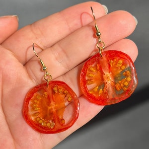 Red Cherry Tomato Earring | Unique Mother's Day Birthday Graduation Summer Jewelry Gift || Handmade Bold Colorful Resin Fruit Food Jewelry