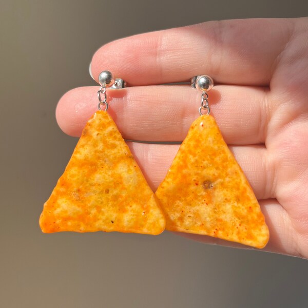 Mini Cheese Chip Earring | Unique Cute Gift Jewelry Birthday Graduation Summer Jewelry Gift || Handmade Bold Colorful Resin Food Jewelry