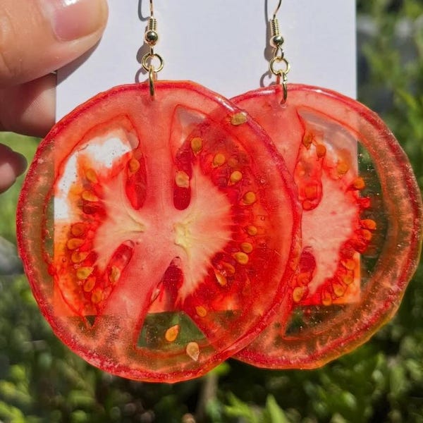 Boucles d'oreilles tranches de vraie tomate