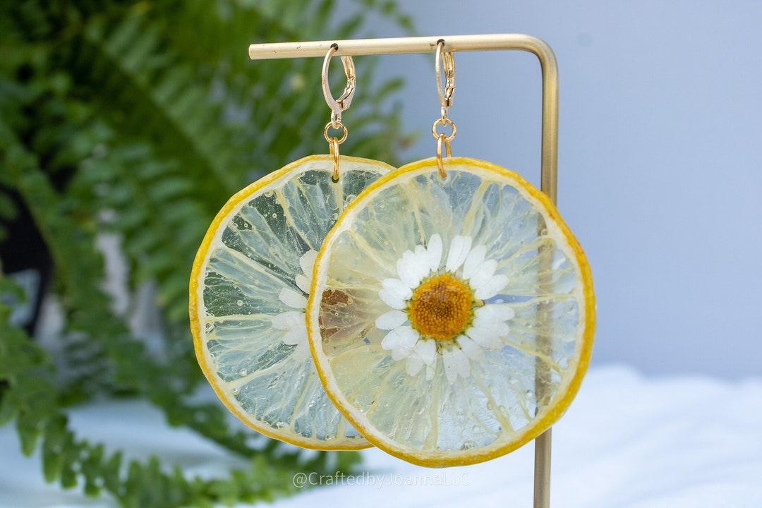 Lemon Dangle Earring, Gift Jewelry, Fruit Earring, Fruit Slice Earring