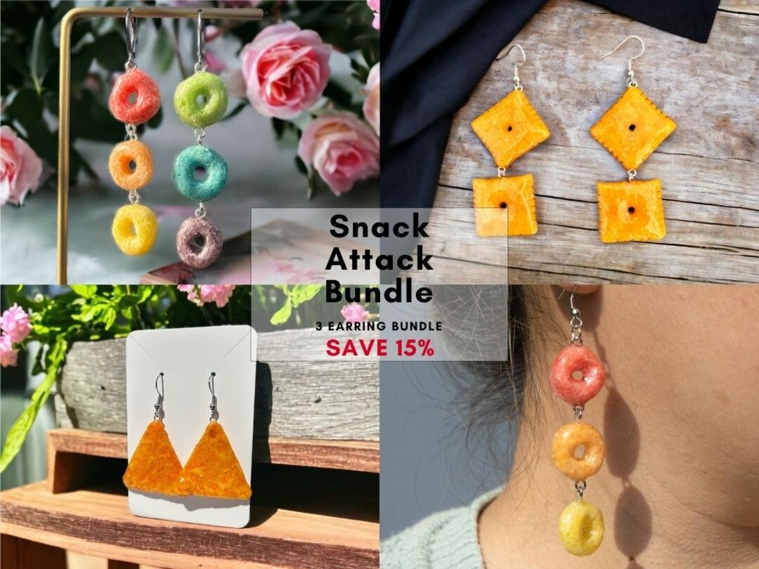 Snack Attack 3 Earring Bundle Includes Mini Doritos, Fruit Loops, Cheez