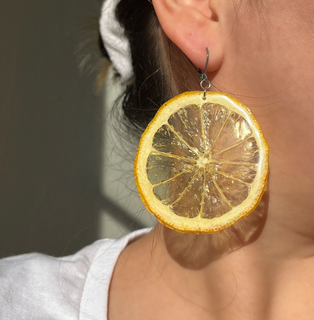 Lemon Dangle Earring, Christmas Holiday Gift Jewelry, Fruit Earring