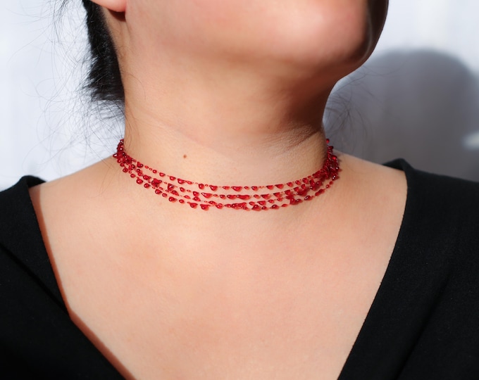 Vampish Blood Tiered Choker, Gothic Halloween Resin Jewelry