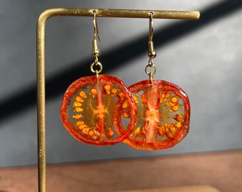 Red Cherry Tomato Earring | Unique Mother's Day Birthday Graduation Summer Jewelry Gift || Handmade Bold Colorful Resin Fruit Food Jewelry