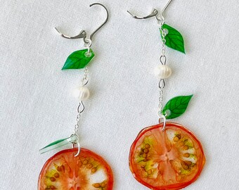 Cherry Tomato Pearl Earring | Unique Mother's Day Birthday Graduation Summer Jewelry Gift || Handmade Bold Colorful Resin Fruit Food Jewelry