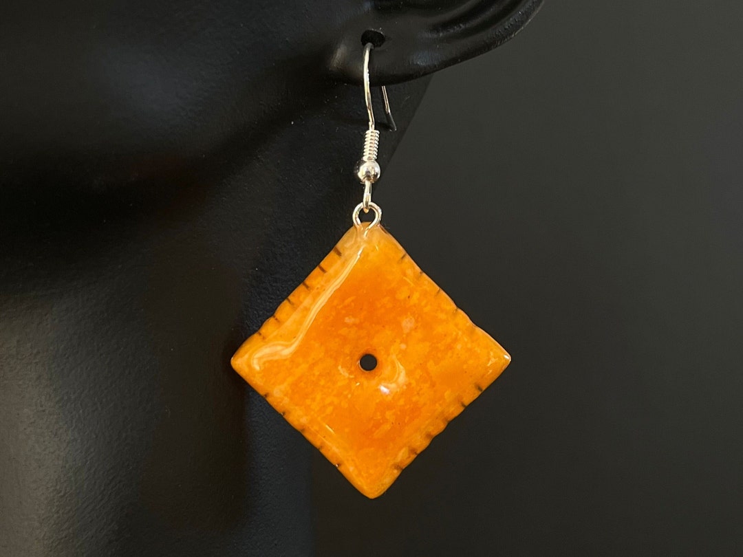 Cheese Lover Real Cheez It Earrings, Spring Summer Jewelry Beautiful