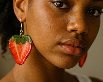 Real Strawberry Slice Earrings: Resin-Preserved Fruit Jewelry