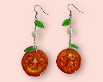 Cherry Tomato Pearl Earring | Unique Mother's Day Birthday Graduation Summer Jewelry Gift || Handmade Bold Colorful Resin Fruit Food Jewelry