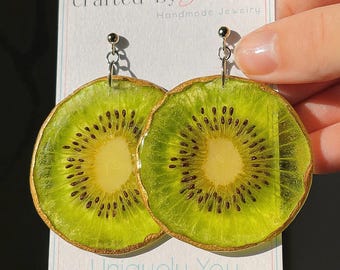 UV Resin Kiwi Slice Earrings: Hypoallergenic Summer Jewelry
