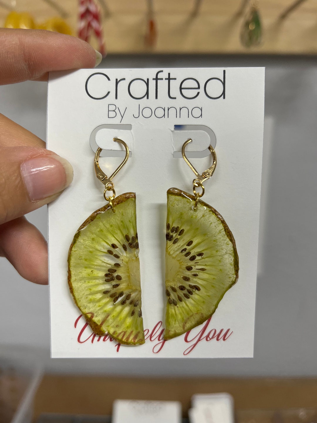 Kiwi Dangle Earring, Gift Jewelry, Fruit Earring, Fruit Slice Earring