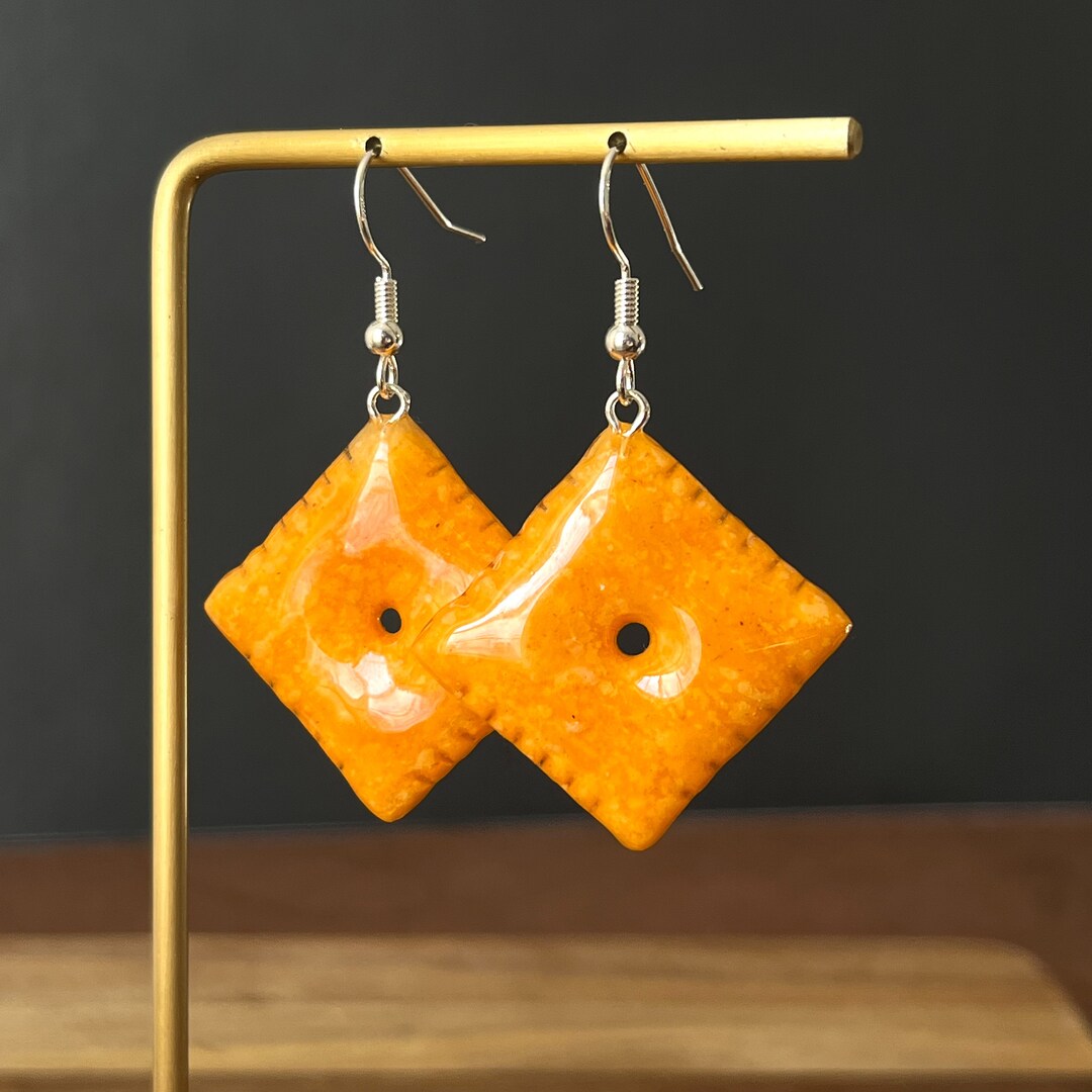Cheezit Cheese Cracker Earring, Cute Fun Unique Jewelry, Handmade