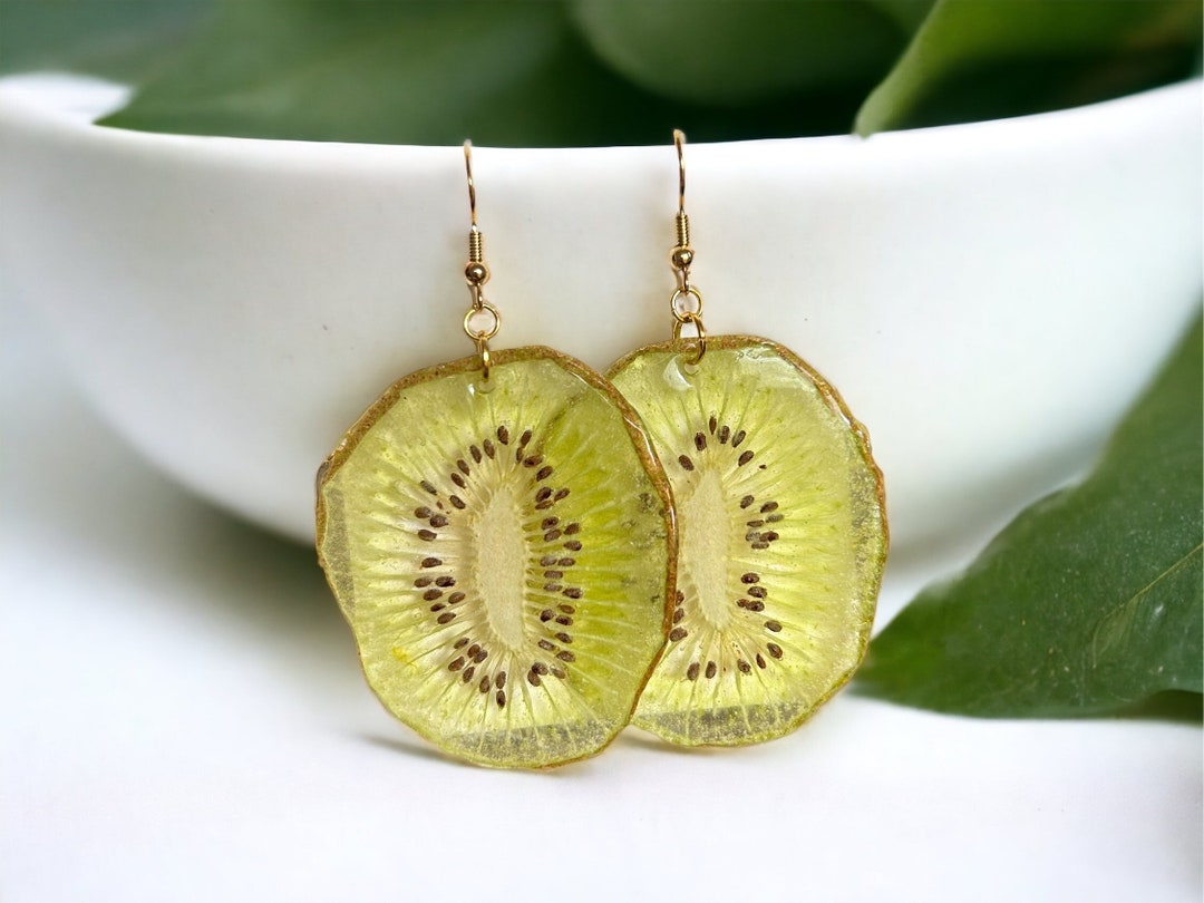 Kiwi Dangle Earring, Gift Jewelry, Fruit Earring, Fruit Slice Earring