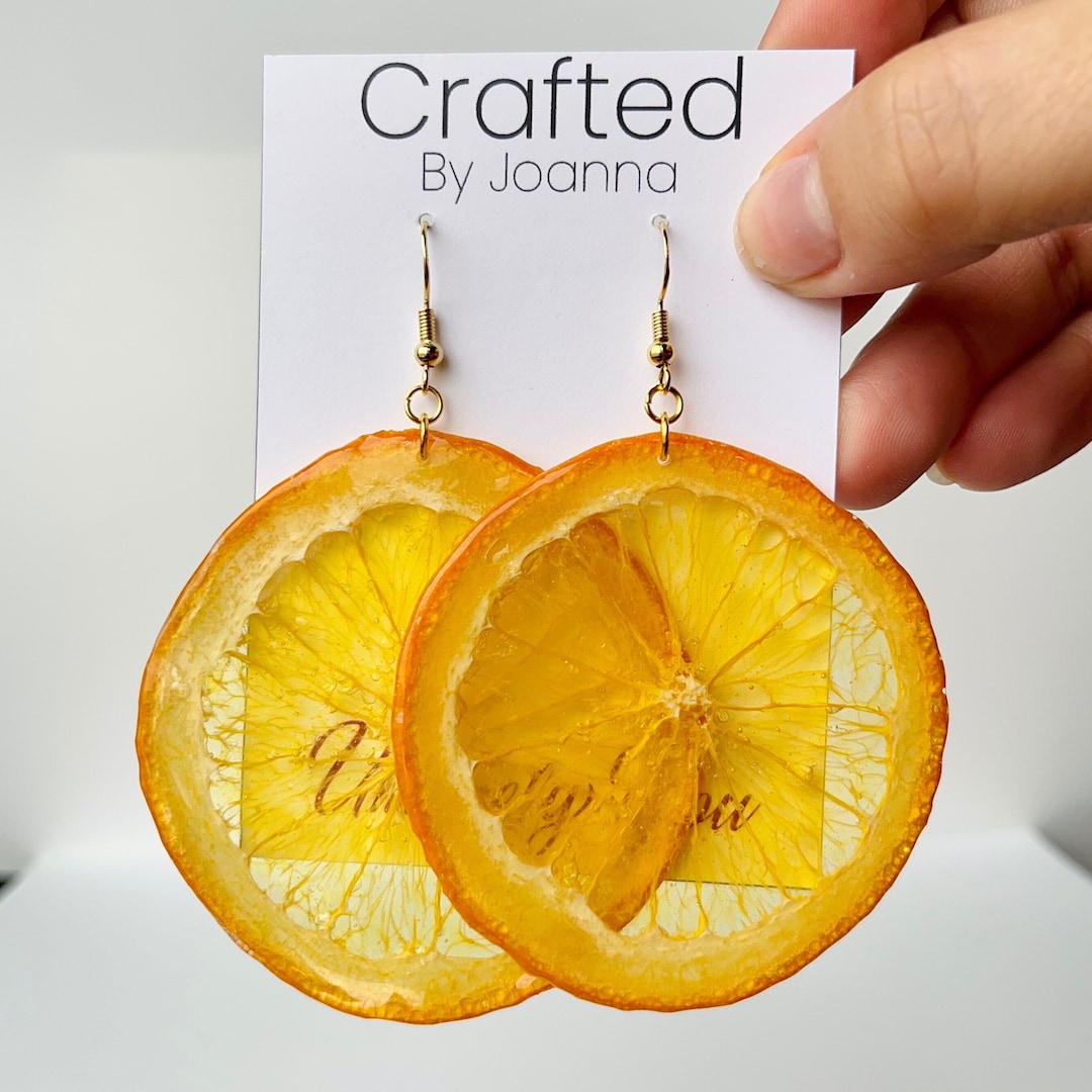 Dried Orange Fruit Dangle Earrings Handmade With Real Dehydrated Orange