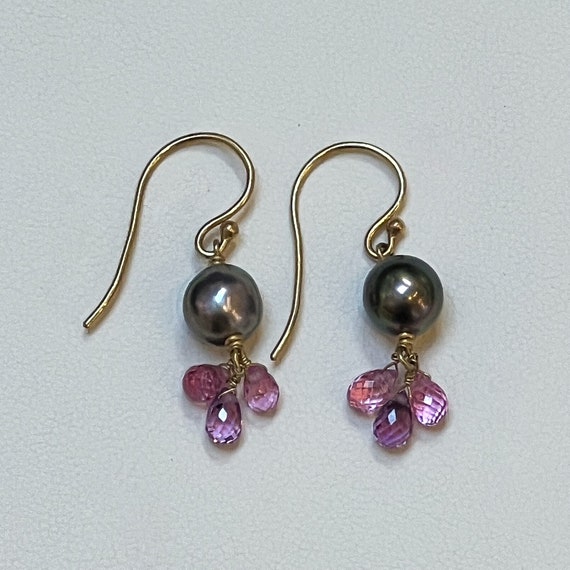 Keshi Pearl and Pink Sapphire Dangle Earrings - image 1