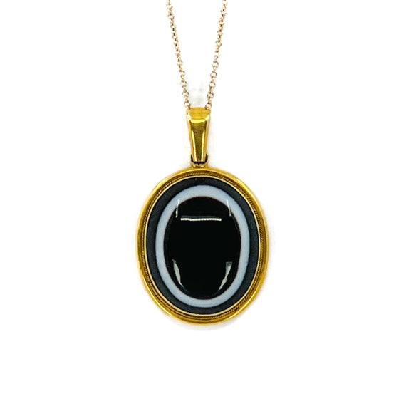 Early 20th C. Banded Agate Mourning Pendant - image 1