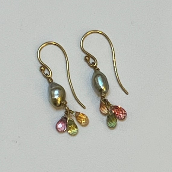 Rainbow sapphire and Keshi Pearl Dangle Earrings - image 1