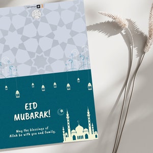 Eid-kaart, Eid mubarak, Eid ul fitr, digitale eid-kaart, bloemen eid-kaart, eid-groeten, moderne eid-kaart, islamitische kunst, minimalistische eid-kaart