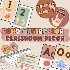 NEW!!! Boho Watercolor Themed Classroom Decor, Boho Classroom Decoration Bundle, Elementary School Teacher Simple and Easy Decor