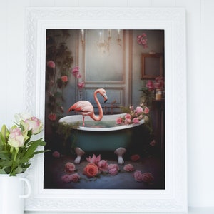 Flamingo in Boho Bathtub Printable Wall Art | Flamingo Portrait | Flamingo Photo | Bathroom Art Print Cottagecore Decor | Digital Download