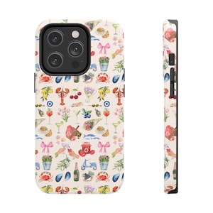 Coque de portable fruits de mer côtiers, esthétique méditerranéenne, coque pour iPhone, cadeau pour gourmets, plage nautique, ambiance estivale, coque de protection