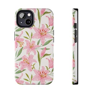 Roze lelie bloemen telefoonhoesje elegante aquarel bloem esthetiek iPhone hoes vrouwelijk cadeau voor haar beschermhoesje
