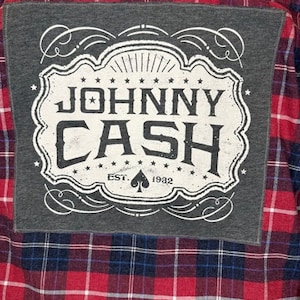 Johnny Cash Upcycled Back Patch Flannel Shirt -  Size XL