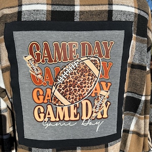 Game Day  - Upcycled Back Patch Flannel Shacket -  Size XL