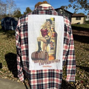 Captain Morgan Upcycled Back Patch Flannel Shirt - size 2XL
