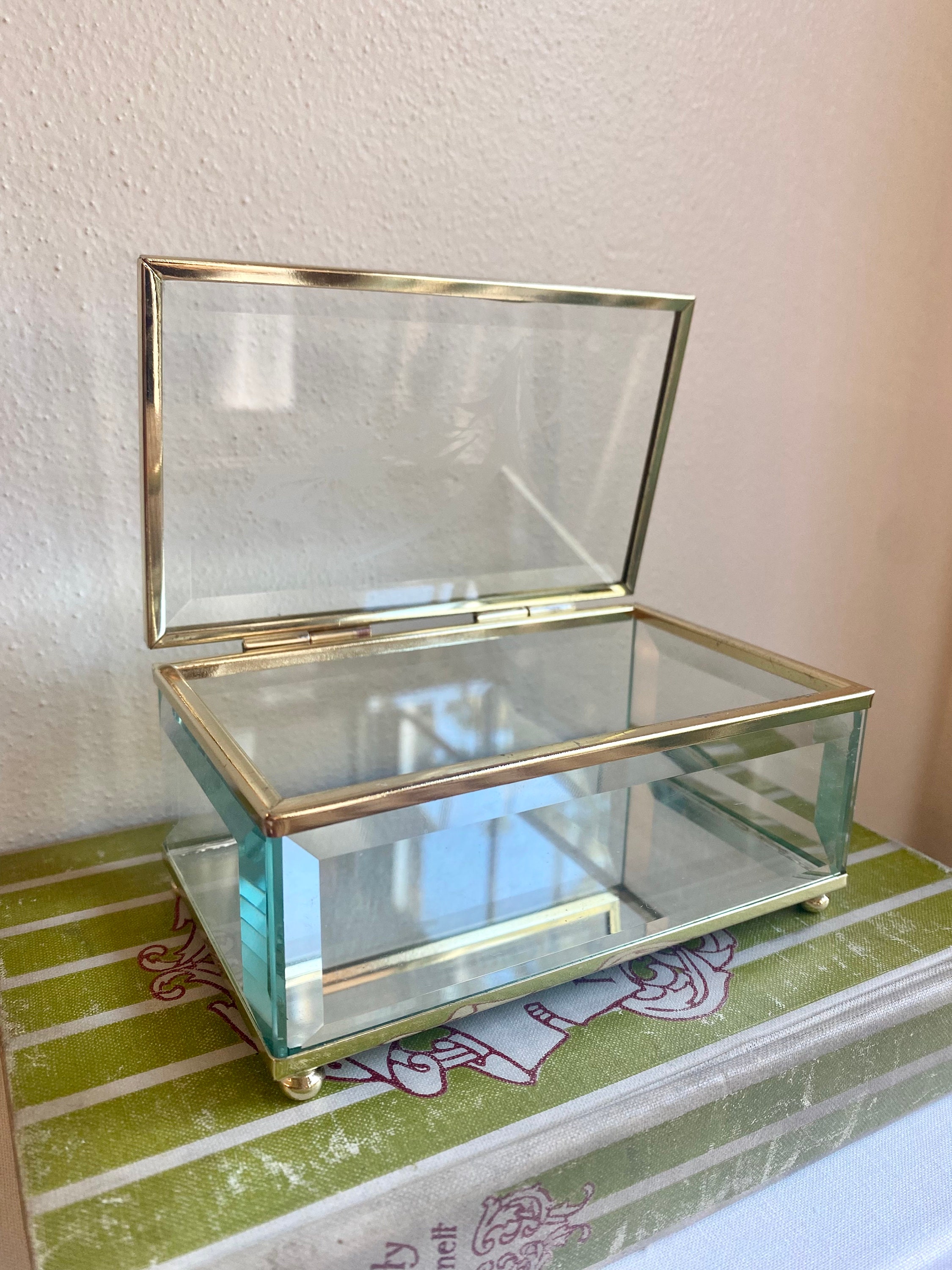 Vintage Etched Glass Jewelry Box Etsy