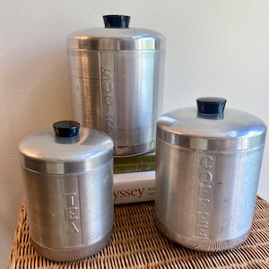 Vintage Kitchen Aluminum Canister - Set of 3