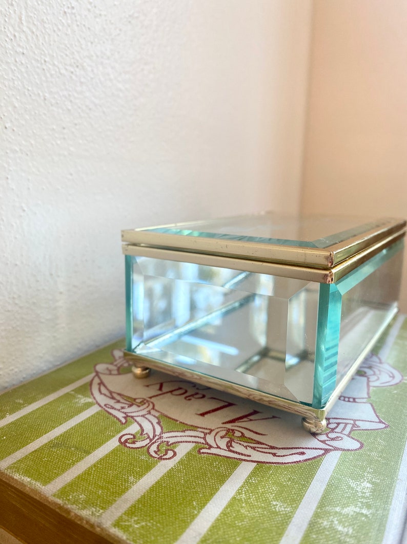 Vintage Etched Glass Jewelry Box Etsy