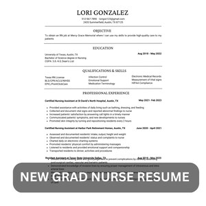 New Grad RN Resume Template Editable RN Resume ICU Resume Etsy