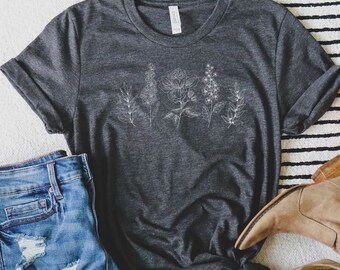 Wild Flowers Shirt, Plant lady, Floral shirt, Womens gifts, Botanical Shirt, Flower Shirt, Nature Lover Shirt, Ladies Shirts, Womens Tees