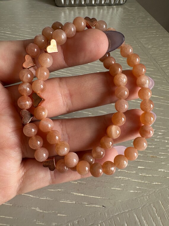 Peach Moonstone Round Beaded Bracelet