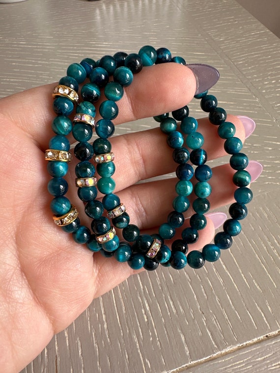 Tiger Eye's Round Beaded Bracelets - Rainbow, Mystic Blue, or Natural