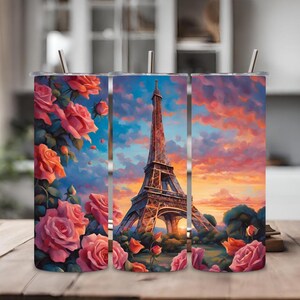 Diseño de envoltura para vaso de 20 oz con la Torre Eiffel: sin producto físico, solo descarga: ideas de diseño