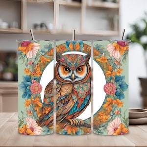 Motif floral hibou pour gobelet 20 oz - Aucun produit physique à télécharger uniquement - Idées de conception