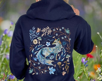 Dark Cottagecore Fox Magical Forest Hoodie, Fox Sweatshirt, Nature Gifted, Fairy Core, Nature Lovers Gift, Botanical Forestcore Pullover