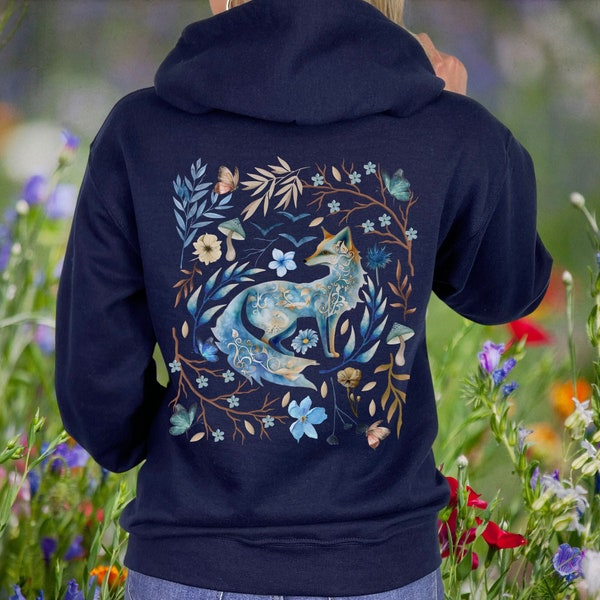 Dark Cottagecore Fox Magical Forest Hoodie, Fox Sweatshirt, Nature Gifted, Fairy Core, Nature Lovers Gift, Botanical Forestcore Pullover