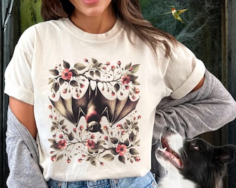 Pastelgoth Hanging Bat Shirt,Comfort Colors® Bat Flower Lovers Shirt,Pink Halloween shirt,Romantic Goth Cottagecore Floral Shirt,Goblin Core
