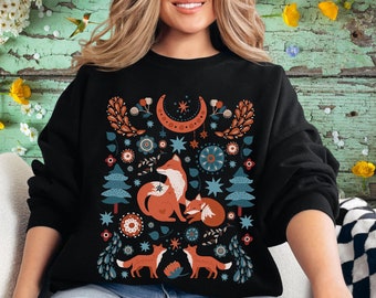 Scandinavian Christmas Sweatshirt, Norwegian Folk Art Sweater, Cottage Core Hygge Botanical Sweatshirt, Vintage Nordic Christmas Crewneck